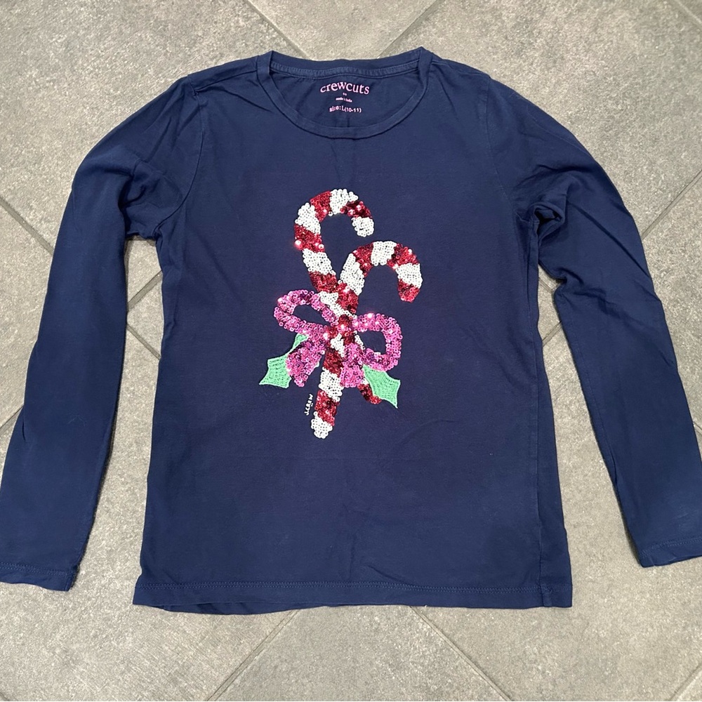 Crewcuts Navy Long Sleeve Tee with Candy Cane Design